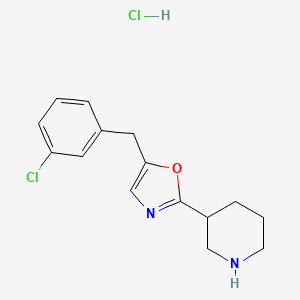 molecular formula C15H18Cl2N2O B8067789 Piperidine, 3-[5-[(3-chlorophenyl)methyl]-2-oxazolyl]-, monohydrochloride 