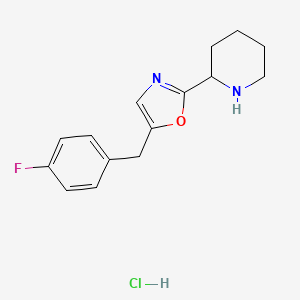 molecular formula C15H18ClFN2O B8067805 Piperidine, 2-[5-[(4-fluorophenyl)methyl]-2-oxazolyl]-, monohydrochloride 