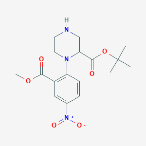 molecular formula C17H23N3O6 B8068195 Tert-butyl 1-(2-methoxycarbonyl-4-nitrophenyl)piperazine-2-carboxylate 
