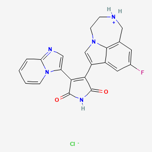 molecular formula C22H17ClFN5O2 B8068696 3-(6-Fluoro-1-aza-10-azoniatricyclo[6.4.1.04,13]trideca-2,4,6,8(13)-tetraen-3-yl)-4-imidazo[1,2-a]pyridin-3-ylpyrrole-2,5-dione;chloride 