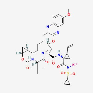 potassium;[(1R)-1-[[(1R,18R,20R,24S,27S)-24-tert-butyl-7-methoxy-22,25-dioxo-2,21-dioxa-4,11,23,26-tetrazapentacyclo[24.2.1.03,12.05,10.018,20]nonacosa-3,5(10),6,8,11-pentaene-27-carbonyl]amino]-2-ethenylcyclopropanecarbonyl]-cyclopropylsulfonylazanide