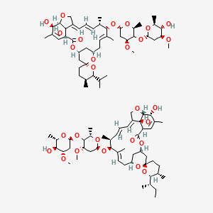 molecular formula C95H146O28 B8068735 (1R,4S,5'S,6R,6'R,8R,10E,12S,13S,14E,16E,20R,21R,24S)-6'-[(2S)-butan-2-yl]-21,24-dihydroxy-12-[(2R,4S,6S)-5-[(2S,4S,5S,6S)-5-hydroxy-4-methoxy-6-methyloxan-2-yl]oxy-4-methoxy-6-methyloxan-2-yl]oxy-5',11,13,22-tetramethylspiro[3,7,19-trioxatetracyclo[15.6.1.14,8.020,24]pentacosa-10,14,16,22-tetraene-6,2'-oxane]-2-one;(1R,4S,5'S,6R,6'R,8R,10E,12S,13S,14E,16E,20R,21R,24S)-21,24-dihydroxy-12-[(2R,4S,6S)-5-[(2S,4S,5S,6S)-5-hydroxy-4-methoxy-6-methyloxan-2-yl]oxy-4-methoxy-6-methyloxan-2-yl]oxy-5',11,13,22-tetramethyl-6'-propan-2-ylspiro[3,7,19-trioxatetracyclo[15.6.1.14,8.020,24]pentacosa-10,14,16,22-tetraene-6,2'-oxane]-2-one 