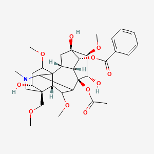 molecular formula C33H45NO11 B8068953 [(2R,3R,4R,5R,6S,7S,8R,13R,14R,16S,17S,18R)-8-acetyloxy-5,7,14-trihydroxy-6,16,18-trimethoxy-13-(methoxymethyl)-11-methyl-11-azahexacyclo[7.7.2.12,5.01,10.03,8.013,17]nonadecan-4-yl] benzoate 