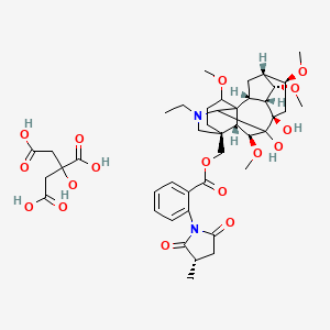 molecular formula C43H58N2O17 B8068968 [(2R,3R,4S,5R,6S,8R,13S,16S,17R,18S)-11-ethyl-8,9-dihydroxy-4,6,16,18-tetramethoxy-11-azahexacyclo[7.7.2.12,5.01,10.03,8.013,17]nonadecan-13-yl]methyl 2-[(3S)-3-methyl-2,5-dioxopyrrolidin-1-yl]benzoate;2-hydroxypropane-1,2,3-tricarboxylic acid 