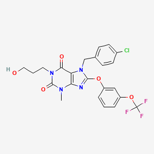 molecular formula C23H20ClF3N4O5 B8069070 7-[(4-Chlorophenyl)methyl]-3-methyl-1-(3-oxidanylpropyl)-8-[3-(trifluoromethyloxy)phenoxy]purine-2,6-dione 