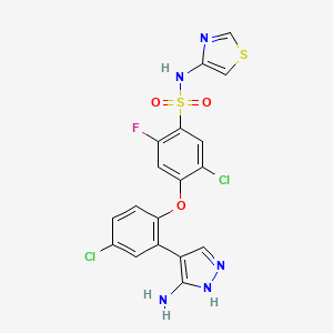 molecular formula C18H12Cl2FN5O3S2 B8069216 4-[2-(5-氨基-1H-吡唑-4-基)-4-氯苯氧基]-5-氯-2-氟-N-(1,3-噻唑-4-基)苯磺酰胺 CAS No. 1430806-03-3