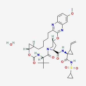 molecular formula C38H52N6O10S B8069282 (1R,18R,20R,24S,27S)-24-tert-butyl-N-[(1R)-1-(cyclopropylsulfonylcarbamoyl)-2-ethenylcyclopropyl]-7-methoxy-22,25-dioxo-2,21-dioxa-4,11,23,26-tetrazapentacyclo[24.2.1.03,12.05,10.018,20]nonacosa-3,5(10),6,8,11-pentaene-27-carboxamide;hydrate 