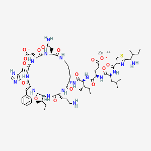 molecular formula C66H101N17O16SZn B8069379 zinc;(4R)-4-[[(2S)-2-[[2-(1-amino-2-methylbutyl)-4,5-dihydro-1,3-thiazole-4-carbonyl]amino]-4-methylpentanoyl]amino]-5-[[(2S,3S)-1-[[(3S,6R,9R,12R,15R,18R,21S)-3-(2-amino-2-oxoethyl)-18-(3-aminopropyl)-12-benzyl-15-[(2R)-butan-2-yl]-6-(carboxylatomethyl)-9-(1H-imidazol-5-ylmethyl)-2,5,8,11,14,17,20-heptaoxo-1,4,7,10,13,16,19-heptazacyclopentacos-21-yl]amino]-3-methyl-1-oxopentan-2-yl]amino]-5-oxopentanoate 