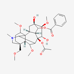 molecular formula C33H45NO10 B8069430 [(2R,3R,4R,5R,6S,7S,8R,13S,16S,17R,18R)-8-acetyloxy-5,7-dihydroxy-6,16,18-trimethoxy-13-(methoxymethyl)-11-methyl-11-azahexacyclo[7.7.2.12,5.01,10.03,8.013,17]nonadecan-4-yl] benzoate 