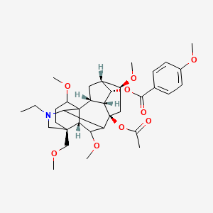 molecular formula C35H49NO9 B8069444 [(2R,3R,4S,5R,6S,8R,13S,16S,17R,18R)-8-acetyloxy-11-ethyl-6,16,18-trimethoxy-13-(methoxymethyl)-11-azahexacyclo[7.7.2.12,5.01,10.03,8.013,17]nonadecan-4-yl] 4-methoxybenzoate 