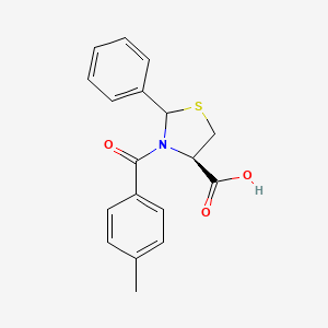 molecular formula C18H17NO3S B8069556 (4R)-3-(4-methylbenzoyl)-2-phenyl-1,3-thiazolidine-4-carboxylic acid 