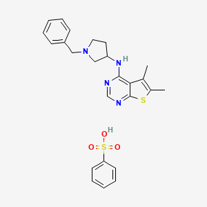 molecular formula C25H28N4O3S2 B8069681 5,6-dimethyl-N-[1-(phenylmethyl)-3-pyrrolidinyl]-thieno[2,3-d]pyrimidin-4-amine,monobenzenesulfonate 