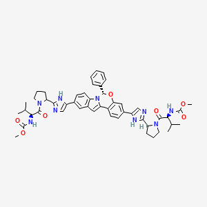 molecular formula C49H55N9O7 B8069856 N,N'-[[(6S)-6-phenyl-6H-indolo[1,2-c][1,3]benzoxazine-3,10-diyl]bis[1H-imidazole-5,2-diyl-(2S)-2,1-pyrrolidinediyl[(1S)-1-(1-methylethyl)-2-oxo-2,1-ethanediyl]]]bis-carbamic acid, C,C'-dimethyl ester 