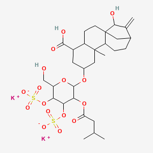 molecular formula C30H44K2O16S2 B8070269 Dipotassium;[2-[(5-carboxy-15-hydroxy-9-methyl-14-methylidene-7-tetracyclo[11.2.1.01,10.04,9]hexadecanyl)oxy]-6-(hydroxymethyl)-3-(3-methylbutanoyloxy)-5-sulfonatooxyoxan-4-yl] sulfate 