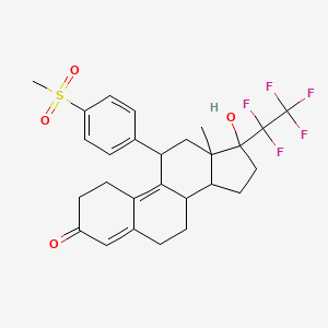 molecular formula C27H29F5O4S B8070315 17-Hydroxy-13-methyl-11-(4-methylsulfonylphenyl)-17-(1,1,2,2,2-pentafluoroethyl)-1,2,6,7,8,11,12,14,15,16-decahydrocyclopenta[a]phenanthren-3-one 