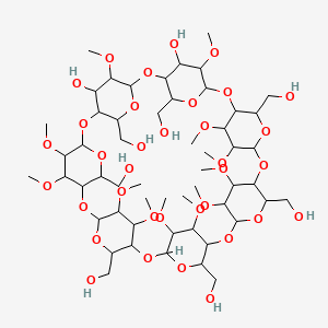 molecular formula C54H94O35 B8070382 5,10,15,20,25,30,35-Heptakis(hydroxymethyl)-37,39,40,41,42,43,44,45,46,47,48,49-dodecamethoxy-2,4,7,9,12,14,17,19,22,24,27,29,32,34-tetradecaoxaoctacyclo[31.2.2.23,6.28,11.213,16.218,21.223,26.228,31]nonatetracontane-36,38-diol 