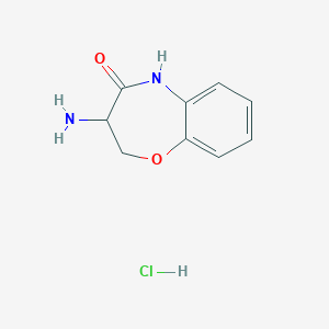 molecular formula C9H11ClN2O2 B8070406 7-Amino-6,7-dihydro-9H-5-oxa-9-aza-benzocyclohepten-8-one hydrochloride 