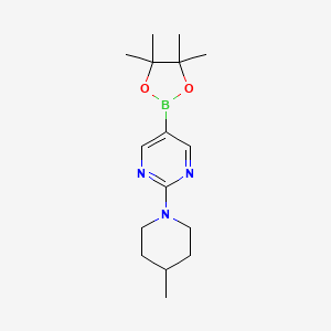 molecular formula C16H26BN3O2 B8070548 Pyrimidine, 2-(4-methyl-1-piperidinyl)-5-(4,4,5,5-tetramethyl-1,3,2-dioxaborolan-2-yl)- 
