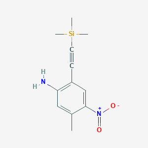 molecular formula C12H16N2O2Si B8070708 Benzenamine, 5-methyl-4-nitro-2-[2-(trimethylsilyl)ethynyl]- 