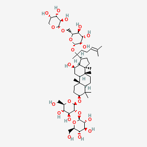 molecular formula C53H90O22 B8070888 (2S,3R,4S,5S,6R)-2-[(2R,3R,4S,5S,6R)-4,5-dihydroxy-6-(hydroxymethyl)-2-[[(3S,5R,8R,9R,10R,12R,13R,14R,17S)-12-hydroxy-4,4,8,10,14-pentamethyl-17-[6-methyl-2-[(2S,3R,4S,5S,6R)-3,4,5-trihydroxy-6-[[(2S,3R,4S,5S)-3,4,5-trihydroxyoxan-2-yl]oxymethyl]oxan-2-yl]oxyhept-5-en-2-yl]-2,3,5,6,7,9,11,12,13,15,16,17-dodecahydro-1H-cyclopenta[a]phenanthren-3-yl]oxy]oxan-3-yl]oxy-6-(hydroxymethyl)oxane-3,4,5-triol 