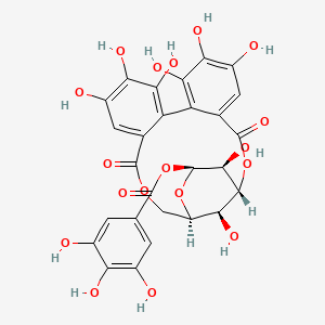 molecular formula C27H22O18 B8071269 (52R,53S,54R,55S,56S)-14,15,16,24,25,26,53,55-Octahydroxy-3,8-dioxo-53,54,55,56-tetrahydro-52H-4,7-dioxa-5(4,2)-pyrana-1,2(1,2)-dibenzenacyclooctaphane-56-yl 3,4,5-trihydroxybenzoate 