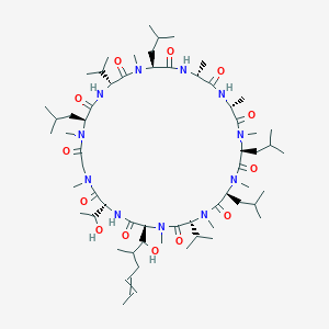 molecular formula C62H111N11O13 B8071404 (3R,6S,9S,12R,15R,18S,21R,24S,30R,33S)-30-(1-hydroxyethyl)-33-(1-hydroxy-2-methylhex-4-enyl)-1,4,7,10,12,15,19,25,28-nonamethyl-6,9,18,24-tetrakis(2-methylpropyl)-3,21-di(propan-2-yl)-1,4,7,10,13,16,19,22,25,28,31-undecazacyclotritriacontane-2,5,8,11,14,17,20,23,26,29,32-undecone 