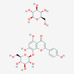 molecular formula C27H32O17 B8071647 5,7-dihydroxy-2-(4-hydroxyphenyl)-8-[(2S,3R,4S,5S,6R)-3,4,5-trihydroxy-6-(hydroxymethyl)oxan-2-yl]oxychromen-4-one;(2R,3R,4S,5S,6R)-6-(hydroxymethyl)oxane-2,3,4,5-tetrol 