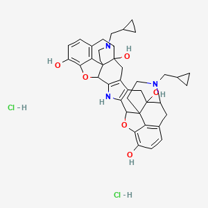 molecular formula C40H45Cl2N3O6 B8071846 11,33-Bis(cyclopropylmethyl)-19,25-dioxa-11,22,33-triazaundecacyclo[24.9.1.18,14.01,24.02,32.04,23.05,21.07,12.08,20.030,36.018,37]heptatriaconta-4(23),5(21),14(37),15,17,26,28,30(36)-octaene-2,7,17,27-tetrol;dihydrochloride 