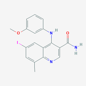 6-Iodo-4-(3-methoxyphenylamino)-8-methylquinoline-3-carboxamide