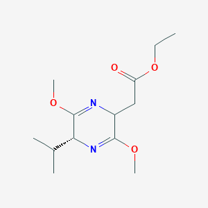 molecular formula C13H22N2O4 B8072200 ethyl 2-((5R)-5-isopropyl-3,6-dimethoxy-2,5-dihydropyrazin-2-yl)acetate 