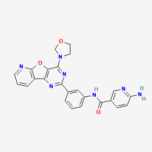 6-amino-N-[3-[6-(1,3-oxazolidin-3-yl)-8-oxa-3,5,10-triazatricyclo[7.4.0.02,7]trideca-1(9),2(7),3,5,10,12-hexaen-4-yl]phenyl]pyridine-3-carboxamide