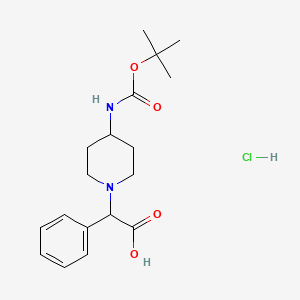 molecular formula C18H27ClN2O4 B8072292 2-(4-((tert-Butoxycarbonyl)amino)piperidin-1-yl)-2-phenylacetic acid hydrochloride 