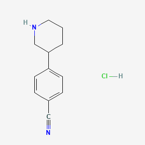 molecular formula C12H15ClN2 B8072407 4-(Piperidin-3-YL)benzonitrile hydrochloride 