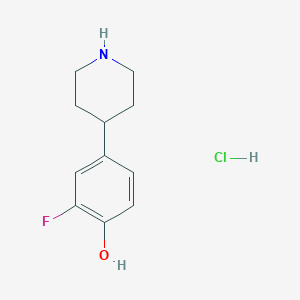 molecular formula C11H15ClFNO B8072420 2-Fluoro-4-(piperidin-4-yl)phenol hydrochloride 