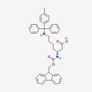 molecular formula C42H42N2O4 B8072680 (3R)-3-(9H-fluoren-9-ylmethoxycarbonylamino)-7-[[(4-methylphenyl)-diphenylmethyl]amino]heptanoic acid 