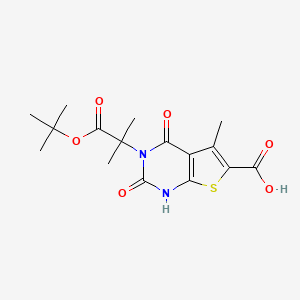 molecular formula C16H20N2O6S B8072741 3-(1-(tert-Butoxy)-2-methyl-1-oxopropan-2-yl)-5-methyl-2,4-dioxo-1,2,3,4-tetrahydrothieno[2,3-d]pyrimidine-6-carboxylic acid 