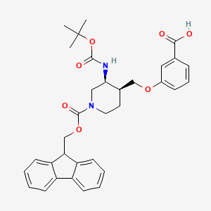 molecular formula C33H36N2O7 B8072788 3-[[(3S,4S)-1-(9H-fluoren-9-ylmethoxycarbonyl)-3-[(2-methylpropan-2-yl)oxycarbonylamino]piperidin-4-yl]methoxy]benzoic acid 