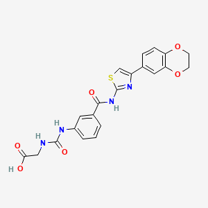 molecular formula C21H18N4O6S B8073293 2-[[3-[[4-(2,3-Dihydro-1,4-benzodioxin-6-yl)-1,3-thiazol-2-yl]carbamoyl]phenyl]carbamoylamino]acetic acid 