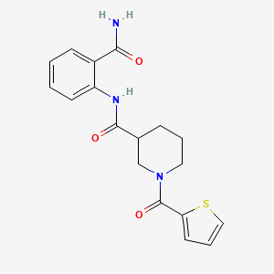 molecular formula C18H19N3O3S B8073347 N-(2-carbamoylphenyl)-1-(thiophene-2-carbonyl)piperidine-3-carboxamide 