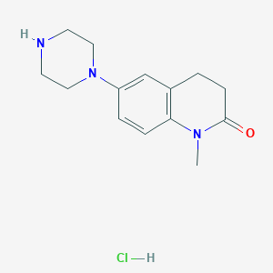 molecular formula C14H20ClN3O B8073436 1-Methyl-6-piperazin-1-yl-3,4-dihydroquinolin-2-one;hydrochloride 