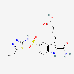 4-[2-carbamoyl-5-[(5-ethyl-1,3,4-thiadiazol-2-yl)sulfamoyl]-1H-indol-3-yl]butanoic acid