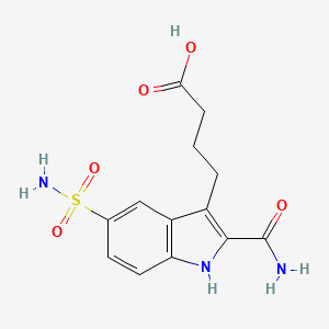 molecular formula C13H15N3O5S B8073458 4-(2-carbamoyl-5-sulfamoyl-1H-indol-3-yl)butanoic acid 