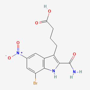 molecular formula C13H12BrN3O5 B8073464 4-(7-bromo-2-carbamoyl-5-nitro-1H-indol-3-yl)butanoic acid 