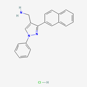 molecular formula C20H18ClN3 B8073673 (3-Naphthalen-2-yl-1-phenylpyrazol-4-yl)methanamine;hydrochloride 
