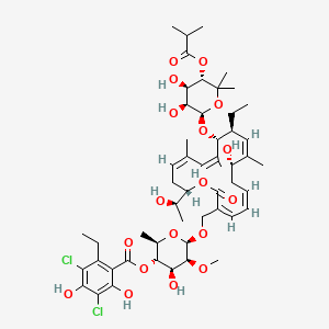 molecular formula C52H74Cl2O18 B8073865 [(2R,3S,4S,5S,6R)-6-[[(3Z,5Z,8S,9Z,11S,12R,13Z,15Z,18S)-12-[(2R,3S,4R,5S)-3,4-dihydroxy-6,6-dimethyl-5-(2-methylpropanoyloxy)oxan-2-yl]oxy-11-ethyl-8-hydroxy-18-[(1R)-1-hydroxyethyl]-9,13,15-trimethyl-2-oxo-1-oxacyclooctadeca-3,5,9,13,15-pentaen-3-yl]methoxy]-4-hydroxy-5-methoxy-2-methyloxan-3-yl] 3,5-dichloro-2-ethyl-4,6-dihydroxybenzoate 