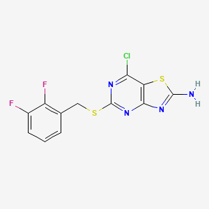 molecular formula C12H7ClF2N4S2 B8074124 7-Chloro-5-[[(2,3-difluorophenyl)methyl]thio]-thiazolo[4,5-d]pyrimidin-2-amine 
