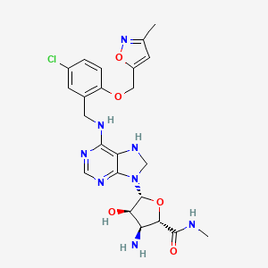 molecular formula C23H27ClN8O5 B8074184 (2S,3S,4R,5R)-3-amino-5-[6-[[5-chloro-2-[(3-methyl-1,2-oxazol-5-yl)methoxy]phenyl]methylamino]-7,8-dihydropurin-9-yl]-4-hydroxy-N-methyloxolane-2-carboxamide 