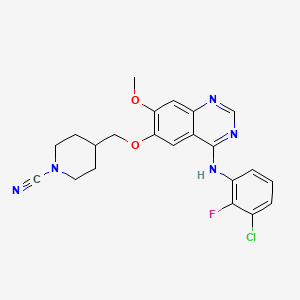 molecular formula C22H21ClFN5O2 B8074210 4-(3-Chloro-2-fluoroanilino)-6-[(1-cyanopiperidin-4-yl)methoxy]-7-methoxyquinazoline 