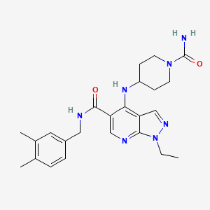 molecular formula C24H31N7O2 B8074247 4-[(1-carbamoylpiperidin-4-yl)amino]-N-[(3,4-dimethylphenyl)methyl]-1-ethylpyrazolo[3,4-b]pyridine-5-carboxamide 