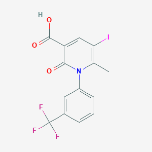 molecular formula C14H9F3INO3 B8074373 5-Iodo-6-methyl-2-oxo-1-[3-(trifluoromethyl)phenyl]-1,2-dihydropyridine-3-carboxylic acid 